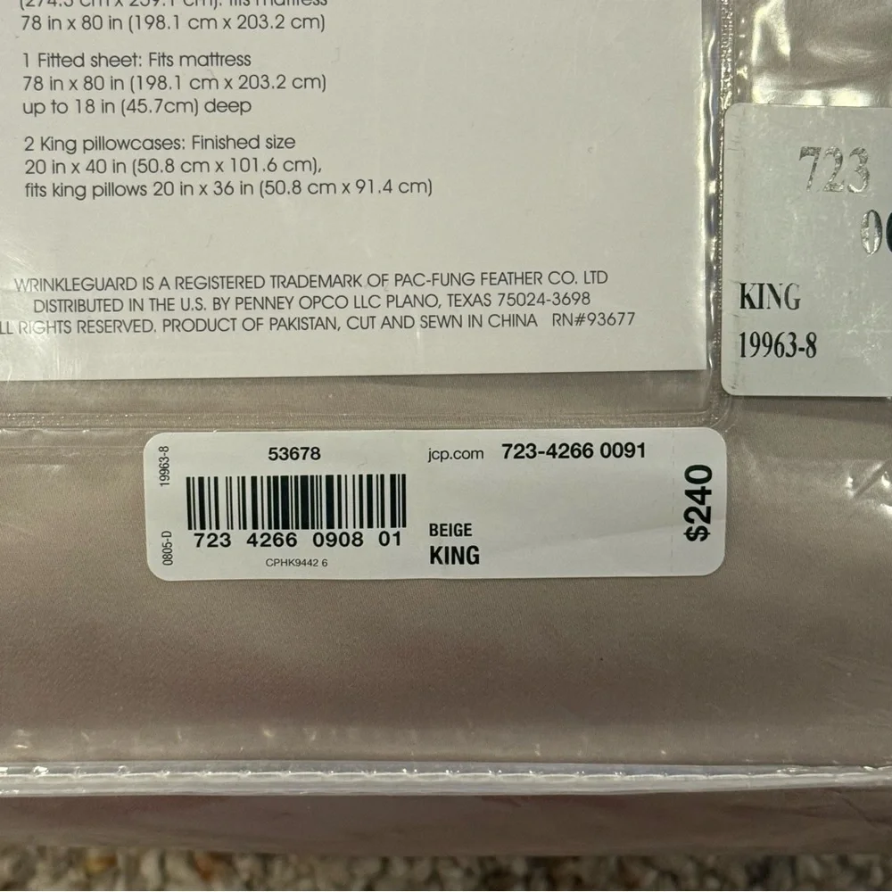 WrinkleGuard 400 Thread Count Luxury King Sheet Set- Beige. Very soft.